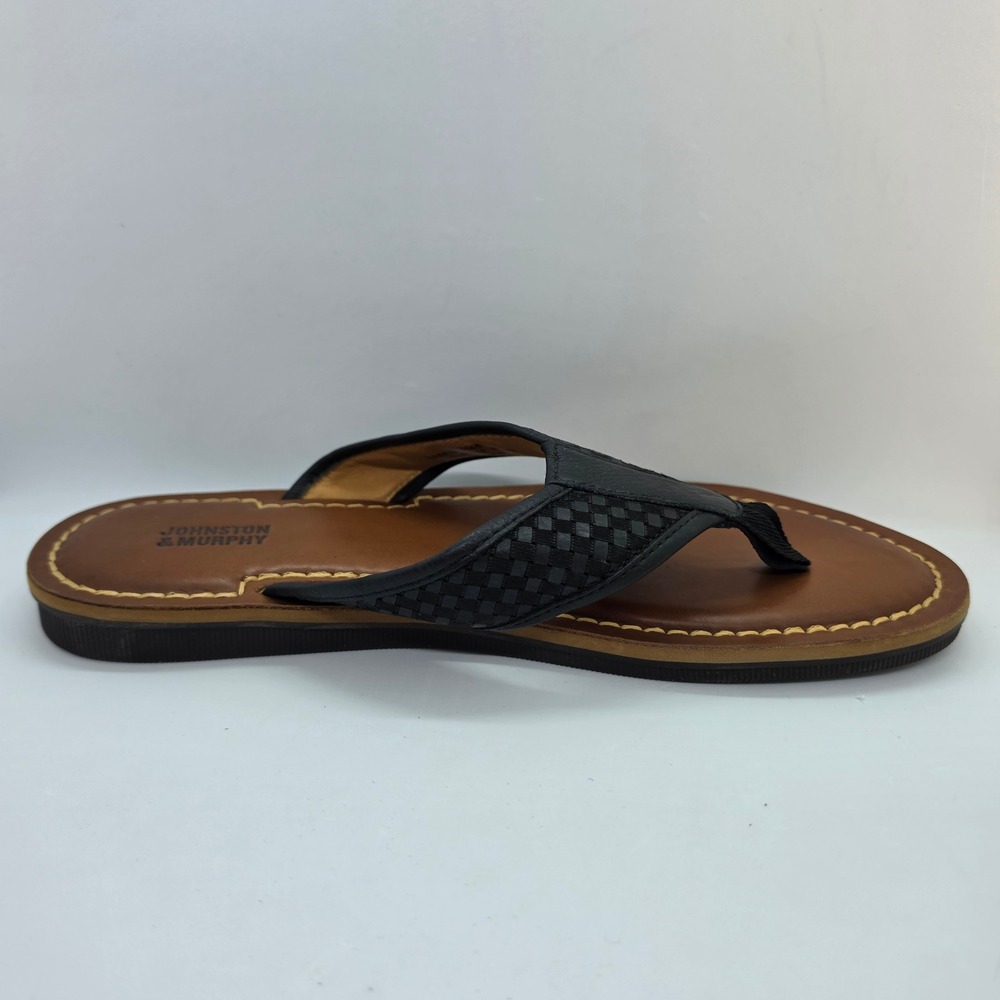 Johnston & Murphy Mens 9M Woven Leather Flip Flop Sandals Black Brown 25-3665 - Picture 7 of 9